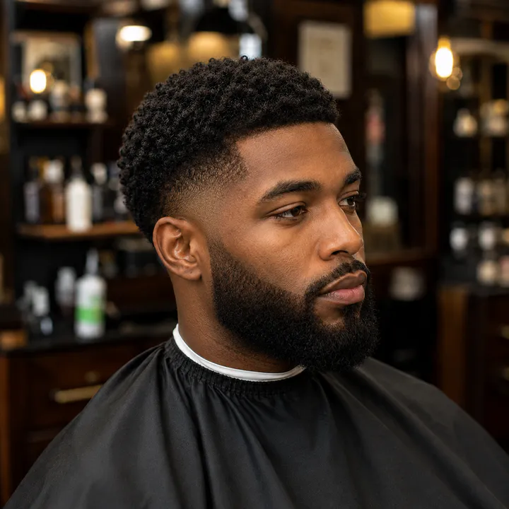 Curly top and beard fade by James Whitmore